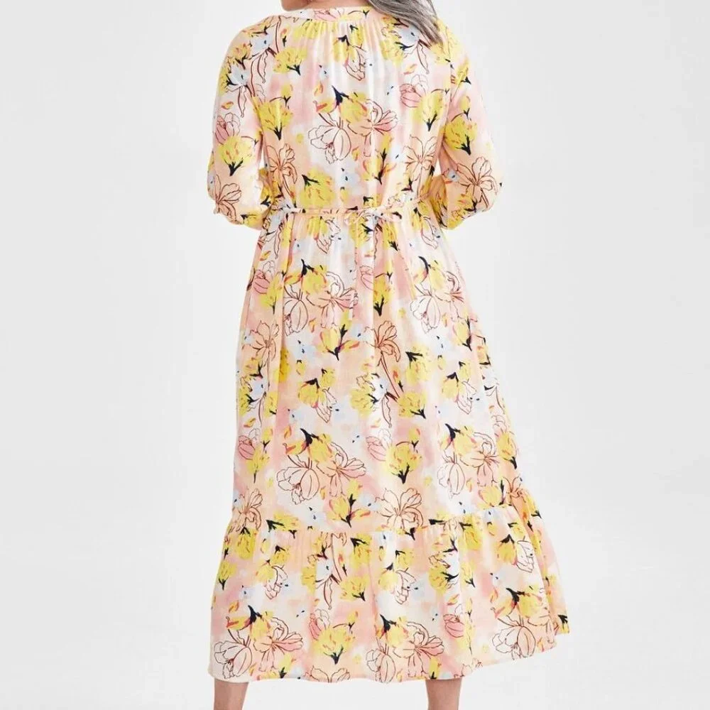 Style & Co. Floral Print Long Sleeve Button-Front Midi Dress Petite Medium - Picture 7 of 15